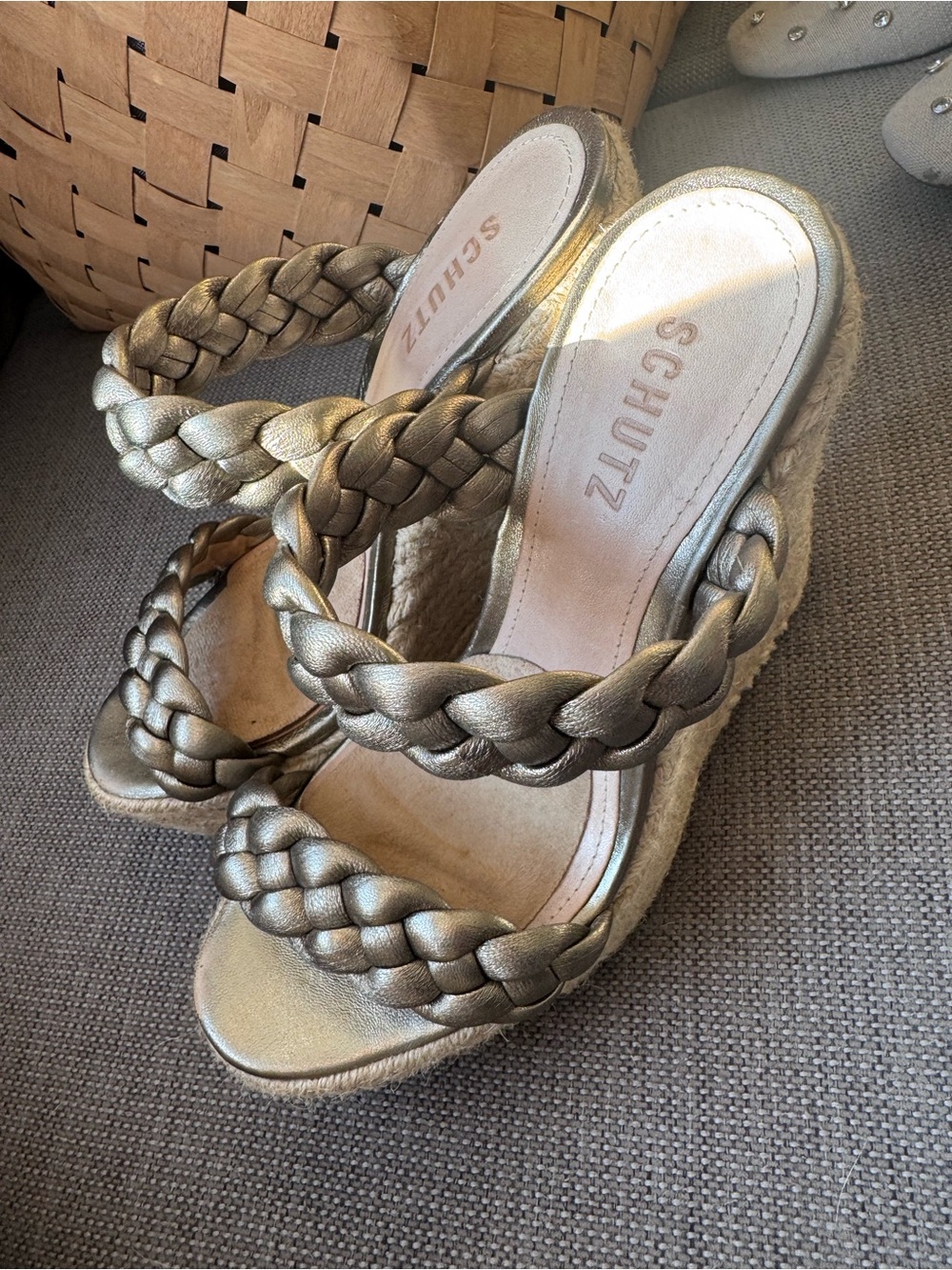 SCHUTZ gold braided strap  platform wedge espadrilles - Picture 7 of 7
